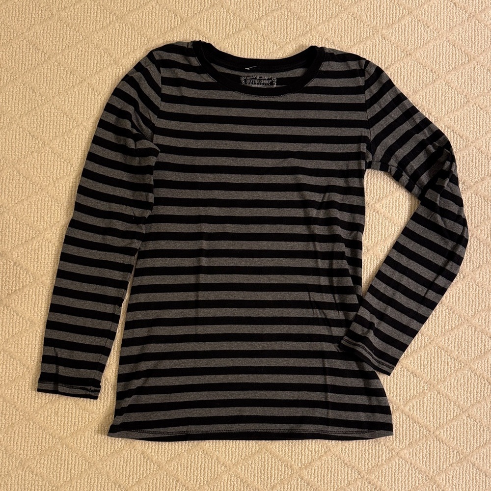 Motherhood Maternity Black and Gray Striped Long Sleeve Shirt